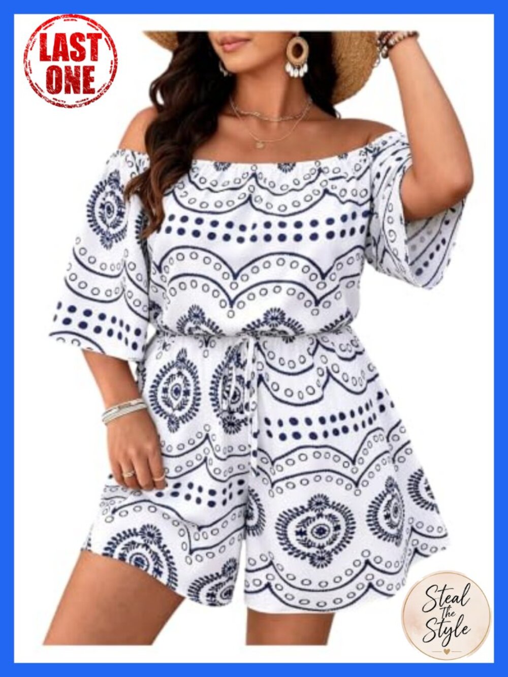 Plus Size Off Shoulder Floral Romper Tie Waist Wide Leg